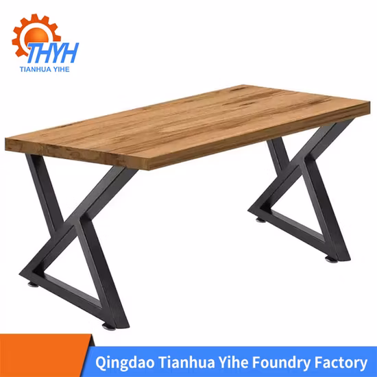 黒錬鉄工業用ヘビーデューティフレーム粉体塗装X型サイド鋳鉄ベンチコーヒーテーブル家具脚金属